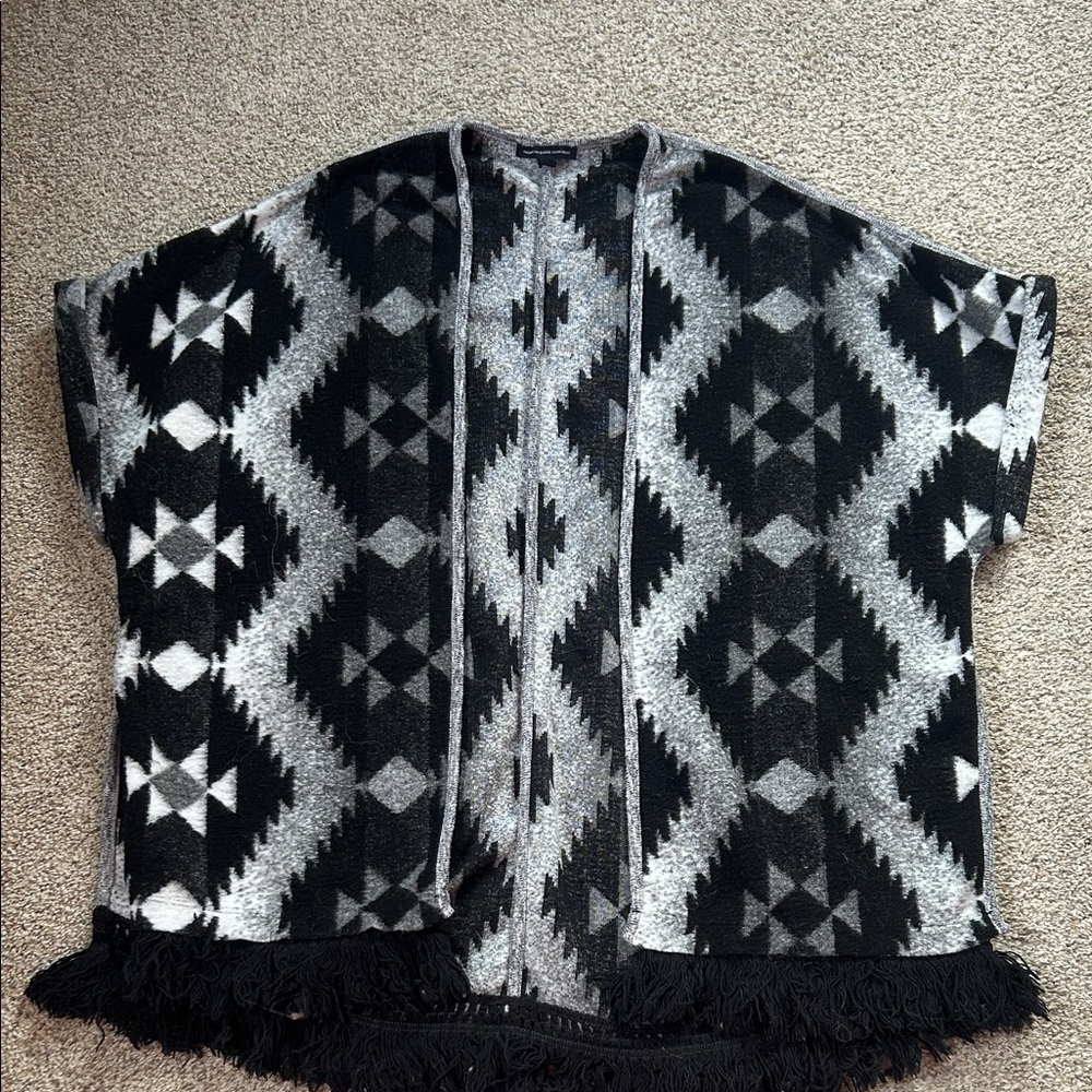 American Eagle Geometric Patterned Poncho with Fringe